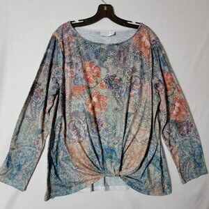 Time & Tru Top Womens Sz XXL Twist Front Hem Long Sleeve Pullover Relaxed Fit